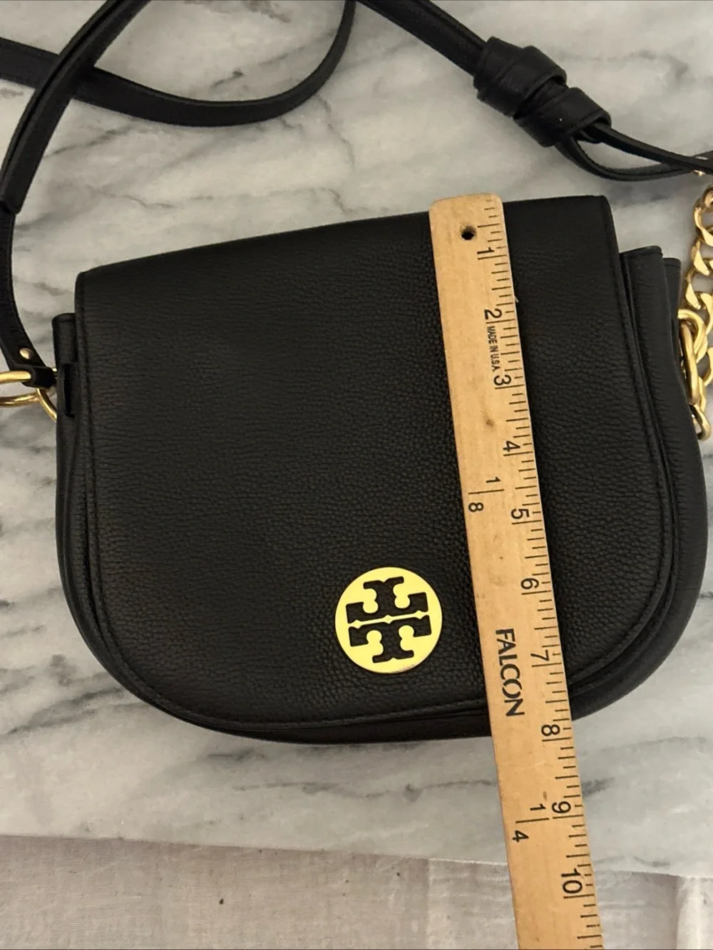 Tory Burch Black Pebbled Leather Crossbody Bag with Gold Logo Accent